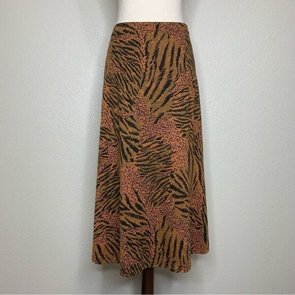 Silver Threads Vintage Animal Print Stretchy Knit Pull On Midi Skirt - Picture 1 of 10